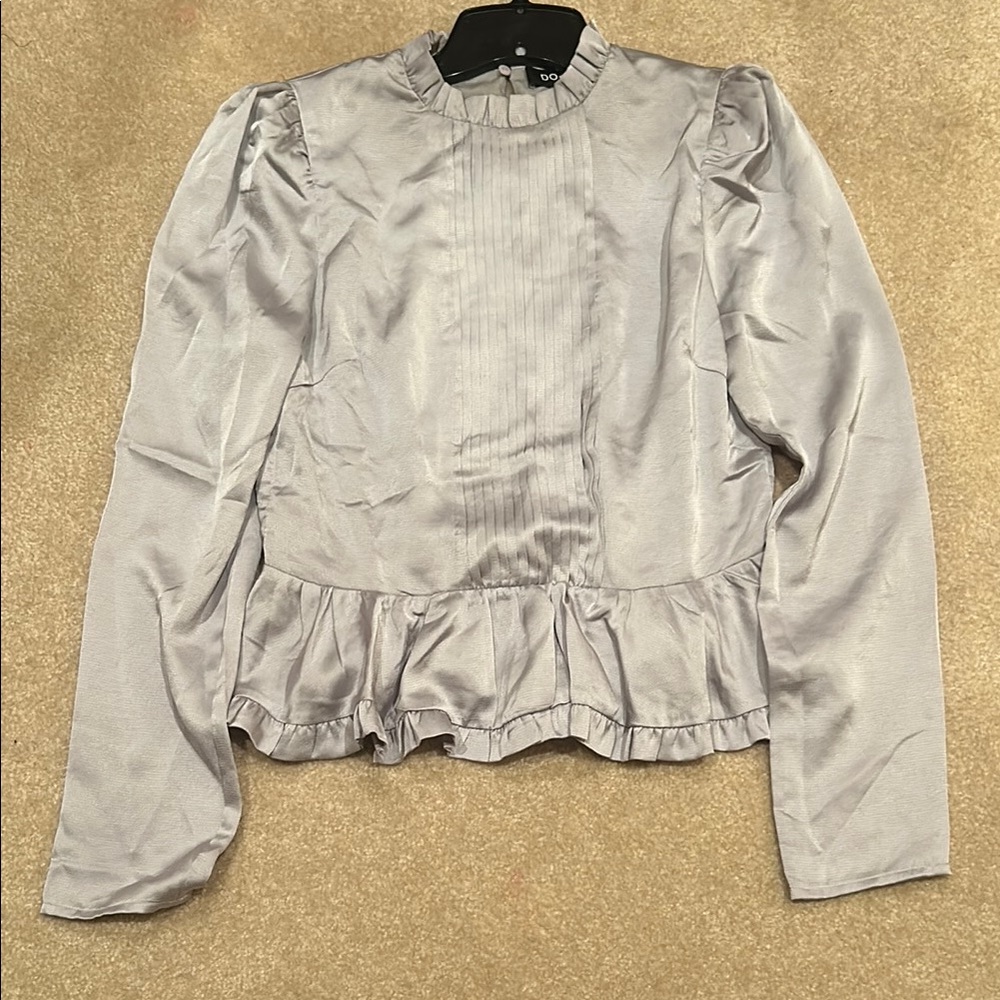 Elegant Silver Ruffled Blouse